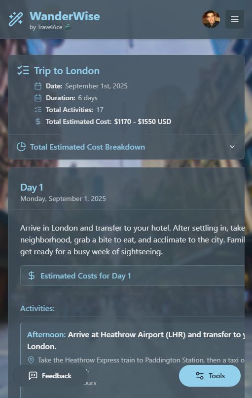 Generated Itinerary Display