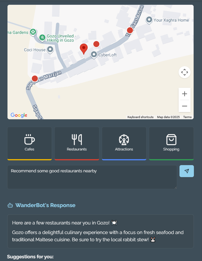 Example of the Local Lens feature showing a map and recommendations