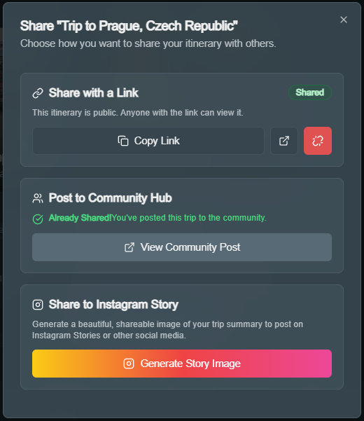Screenshot of the share to community dialog